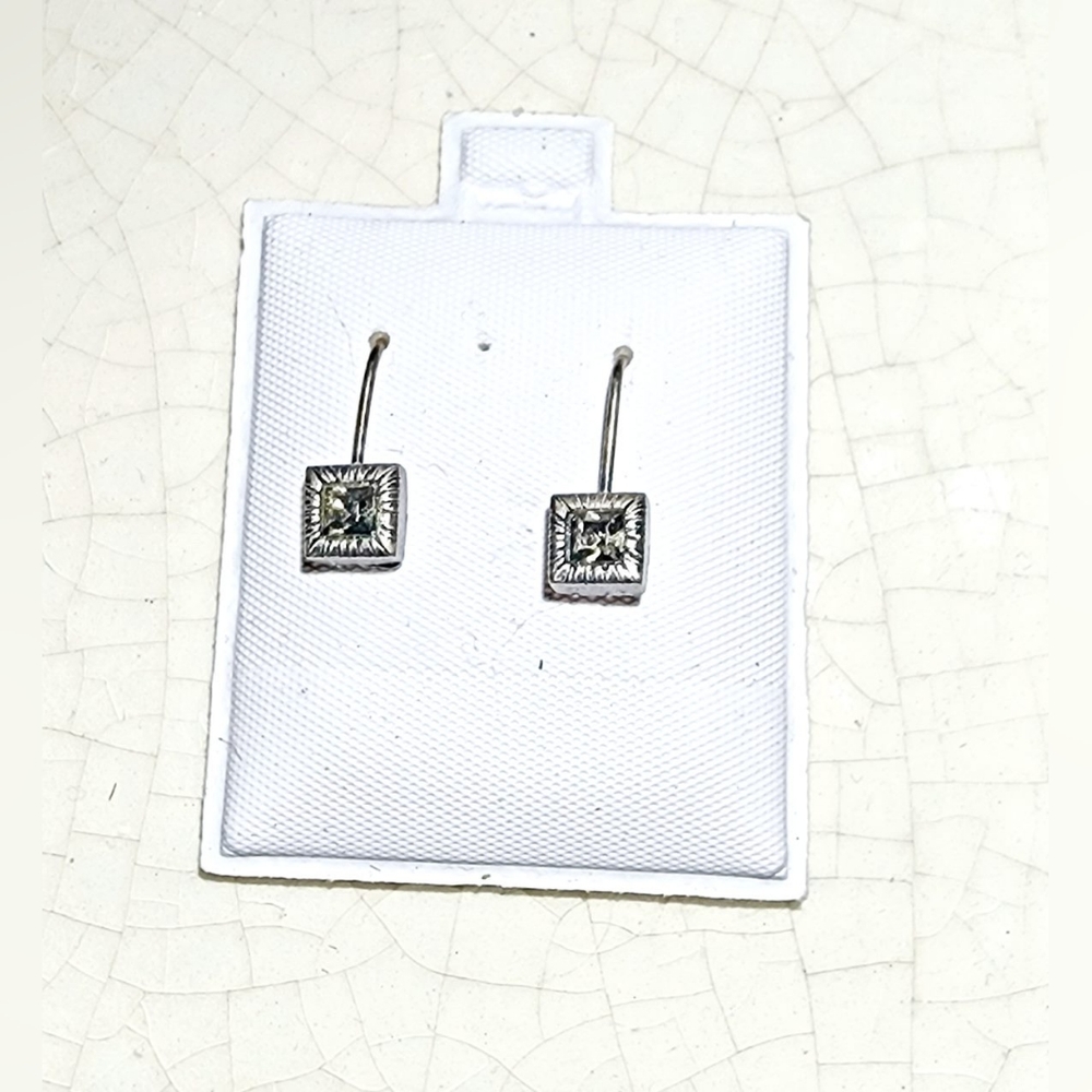 Short Silver Square Rhinestone Drop Minimalist Ea… - image 1